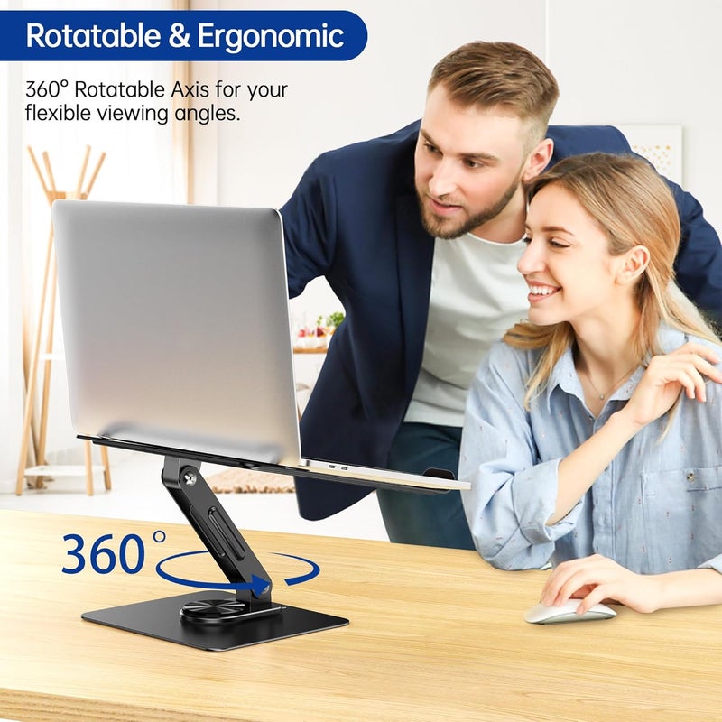 BESIGN LS12 Laptop Stand with 360° Rotating Base, Ergonomic Adjustable Notebook Holder, Riser Holder Computer Stand Compatible with Air, Pro, Dell, HP, Lenovo More 10-14" Laptops (Black) - Image 2